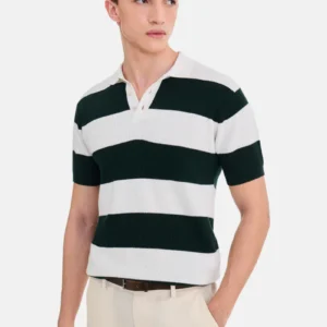 Flat Knit Stripes Polo T-Shirt