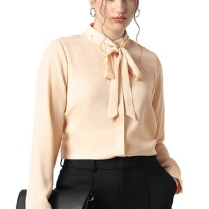 Van Heusen Women's Polyester Regular Fit Full Sleeve Tie Neck Formal Top