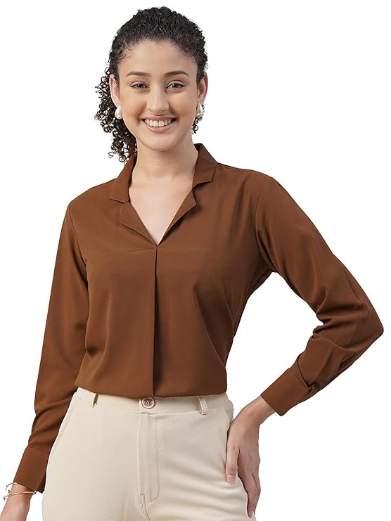 Women's Regular Fit Cotton Blend Shirts with Wingtip Collar